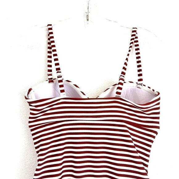 Kona Sol Twist Bandeau One Piece Swimsuit Deep Red and White Stripes Size Small - Picture 4 of 15